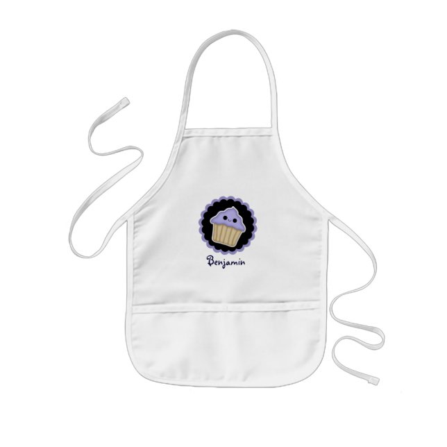 Purple Kawaii Cupcake Kids Apron (Front)