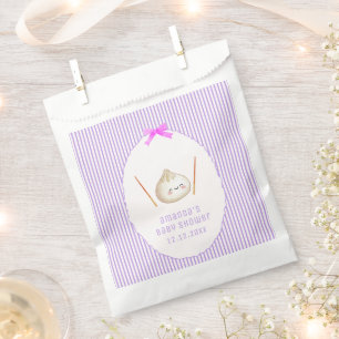 Purple Kawaii Girl Bow Asian Dumpling Baby Shower  Favour Bags