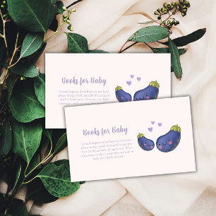 Purple Kawaii Heart Eggplant Books Baby Shower Enclosure Card
