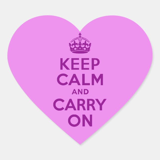 Purple Keep Calm and Carry On Heart Sticker (Front)