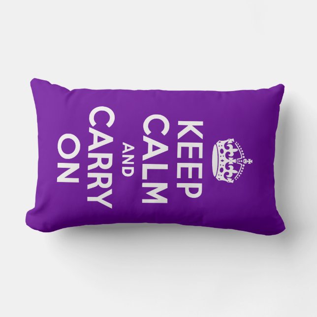 Purple Keep Calm and Carry On Lumbar Cushion (Front)