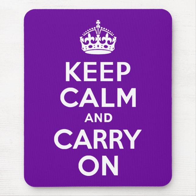 Purple Keep Calm and Carry On Mouse Pad (Front)