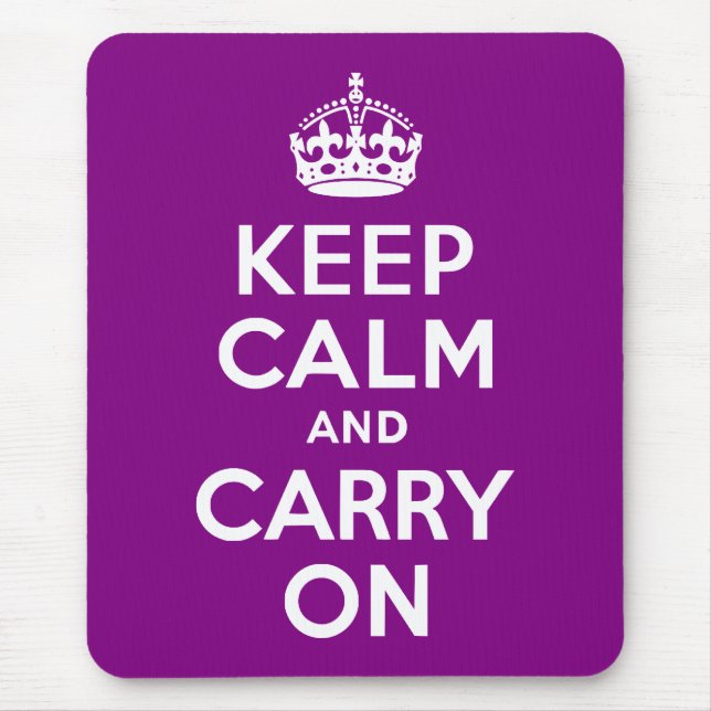 Purple Keep Calm and Carry On Mouse Pad (Front)