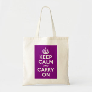Purple Keep Calm and Carry On Tote Bag