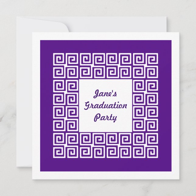 Purple Key Pattern Grad Party Invitation (Front)
