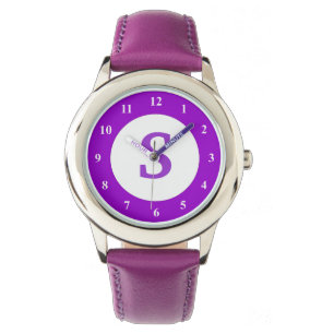 Purple kid's watch with small custom monogram icon