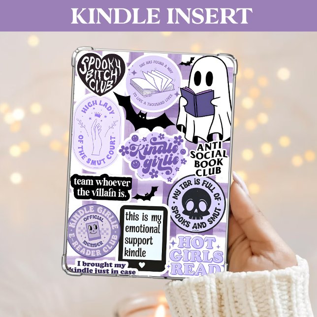 Purple Kindle Insert Girlie Spooky Bookish Ghost Holiday Card (Creator Uploaded)