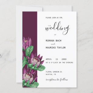 Purple King Protea Watercolor Art Invitation