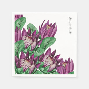 Purple King Protea Watercolor Art Napkin