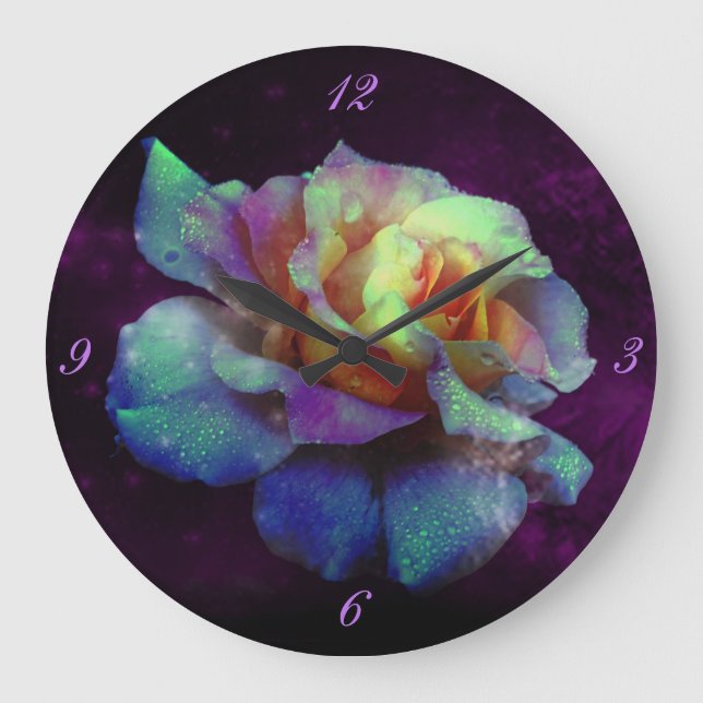 Purple Kissed Turquoise Rose Wall Clock (Front)