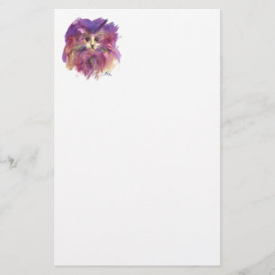 PURPLE KITTEN,CUTE KITTY CAT PORTRAIT,White Stationery
