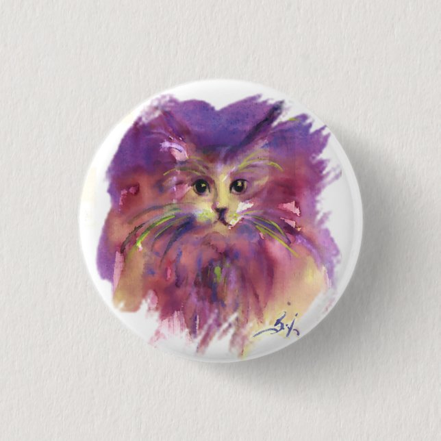 PURPLE KITTEN ,KITTY CAT PORTRAIT 3 CM ROUND BADGE (Front)