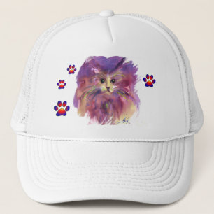 PURPLE KITTEN ,KITTY CAT PORTRAIT,COLORFUL PAWS TRUCKER HAT