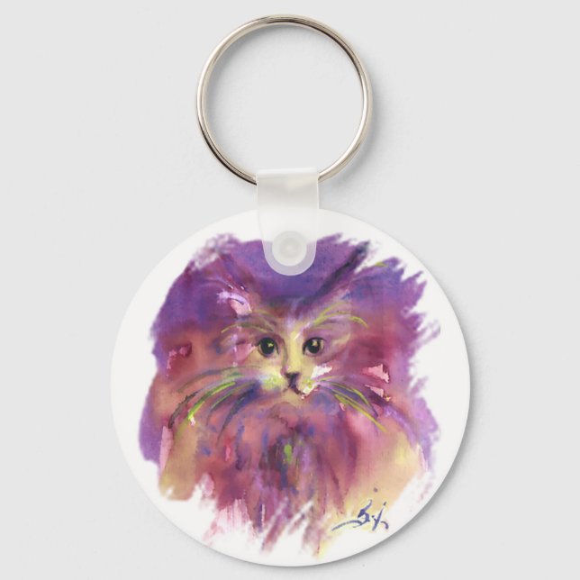 PURPLE KITTEN ,KITTY CAT PORTRAIT KEY RING (Front)