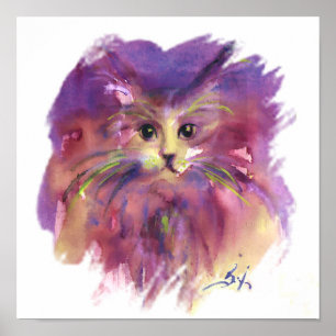 PURPLE KITTEN, KITTY CAT PORTRAIT POSTER