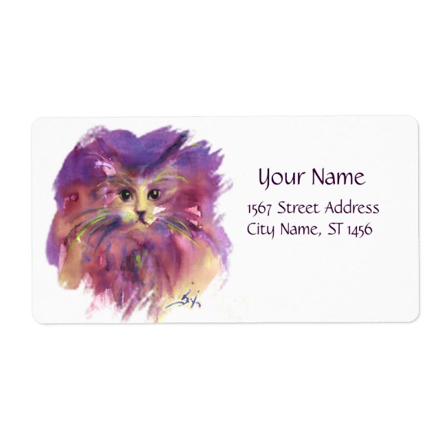 PURPLE KITTEN,KITTY CAT PORTRAIT, White (Front)