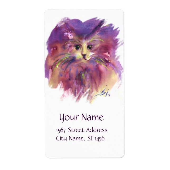 PURPLE KITTEN,KITTY CAT PORTRAIT, White (Front)