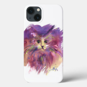 PURPLE  KITTEN,KITTY CAT PORTRAIT,White iPhone 13 Case