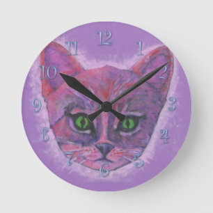 Purple Kitten Round Clock