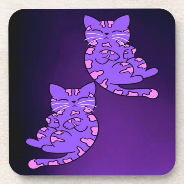 Purple Kitten Twins 2 Coaster (Front)