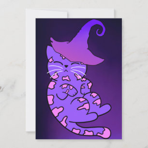 Purple Kittens with Witch Hats and Stars Card