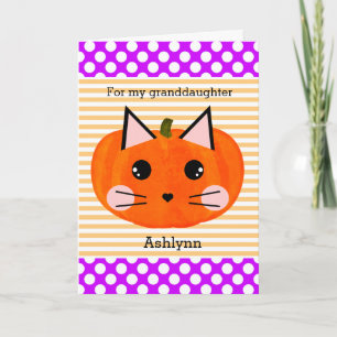 Purple Kitty Cat Pumpkin Halloween Granddaughter  Card