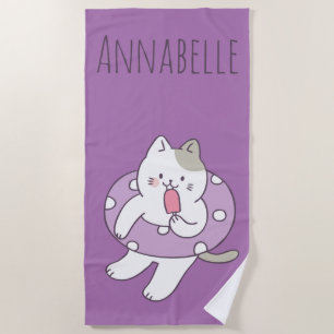 Purple Kitty Personalise Beach Towel