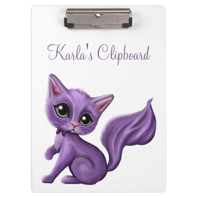 Purple Kitty Personalised Clipboard (Front)
