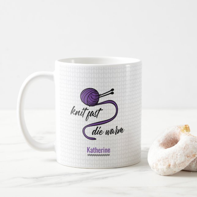 Purple Knit Fast, Die Warm Coffee Mug (With Donut)