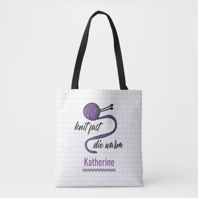 Purple Knit Fast, Die Warm Tote Bag (Front)