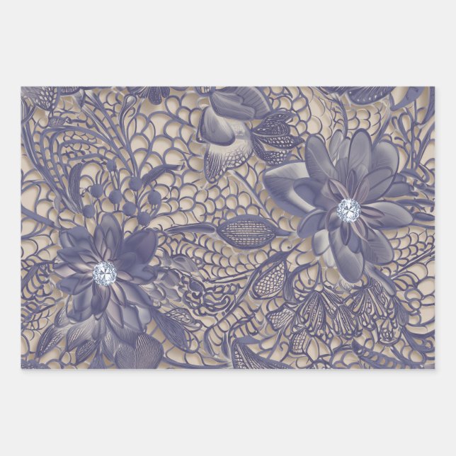 Purple lace and diamond wrapping paper sheet (Front)