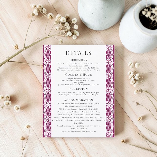Purple Lace Border Wedding Details Card (Creator Uploaded)