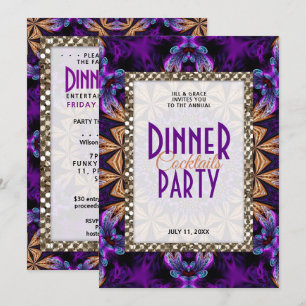 Purple Lace Fractals Dinner Cocktail Party Invitation