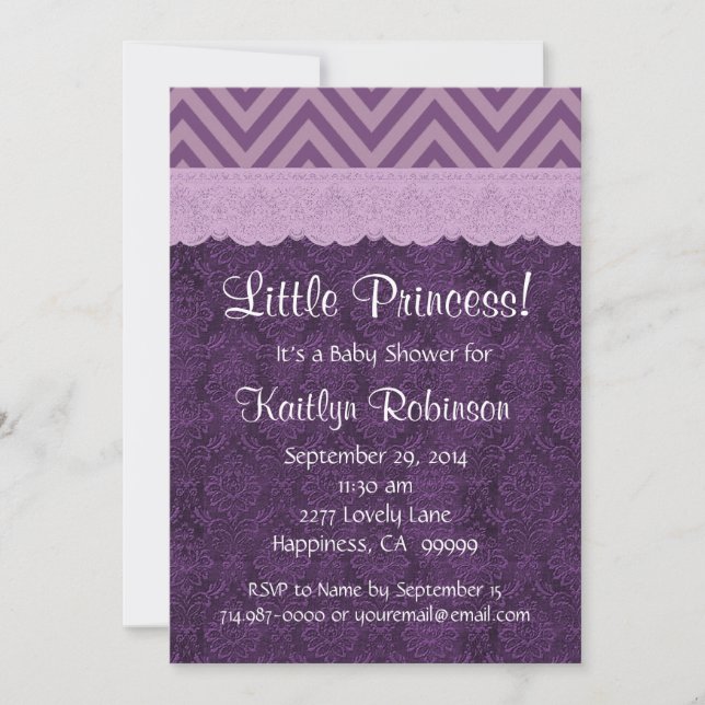 Purple Lace Little Princess Girl Baby Shower S21C Invitation (Front)
