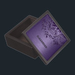 Purple Lace & Metallic Texture Print Gift Box<br><div class="desc">Elegant deep purple lace over metallic texture print purple background.</div>