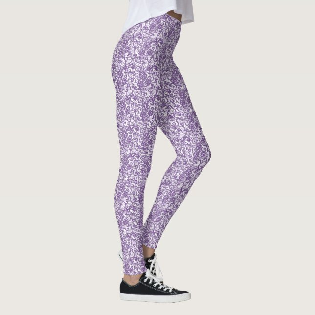 Purple Lace On White Leggings (Right)