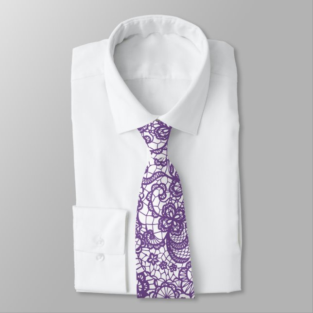 Purple Lace On White Tie (Tied)