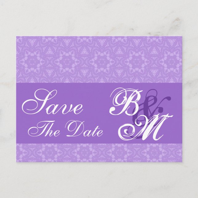 Purple Lace Stars Pattern Save the  Date V6 Announcement Postcard (Front)