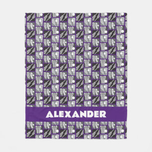 Purple Lacrosse Blocks of Sticks and Balls Fleece Blanket