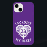 Purple Lacrosse My Heart Case-Mate iPhone Case<br><div class="desc">Cool heart made of the heads of lacrosse sticks professes your love for the sport. Customise with your player's number over the ball inside the basket. Makes a great personalised gift for a lacrosse player, coach, team, player mum or fan. Available in red, orange, green, purple, blue, maroon, and black....</div>