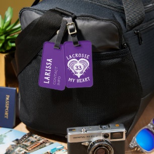 Purple Lacrosse My Heart Luggage Tag