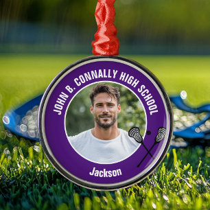 Purple Lacrosse Player Photo High School Christmas Metal Tree Decoration