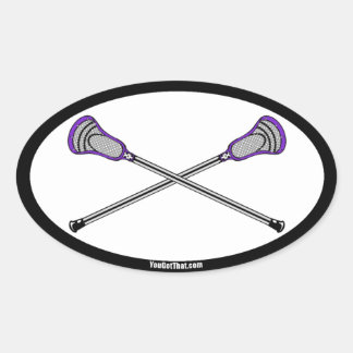 Purple Lacrosse Sticks Oval Sticker