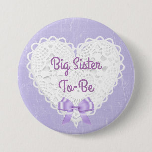 Purple Lacy Big Sister-To-Be Baby Shower Button