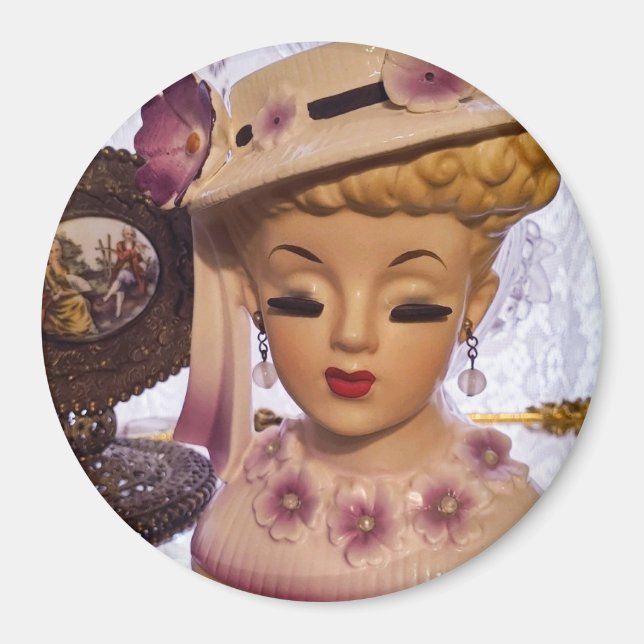 Purple Lady Head Vase Flowers Perfume Bottle Magnet (Front)