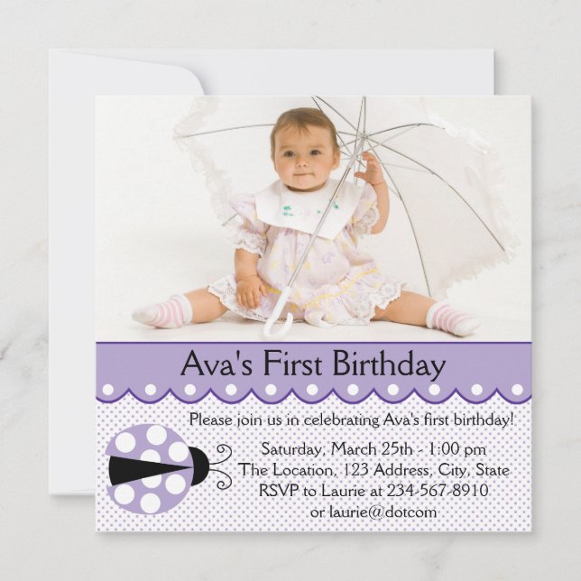 Purple Ladybug Birthday Party Invitation (Front)