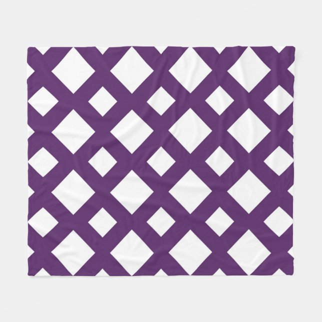 Purple Lattice on White Fleece Blanket (Front (Horizontal))