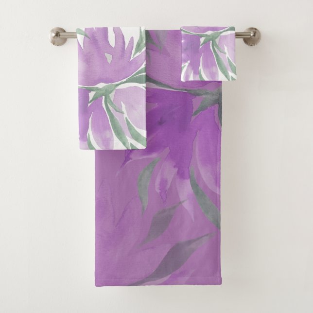 Purple Lavander Watercolor Elegant Floral Bath Towel Set (Insitu)
