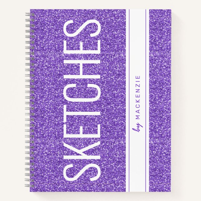 Purple Lavende Glitter Sketch Book Personalised (Front)