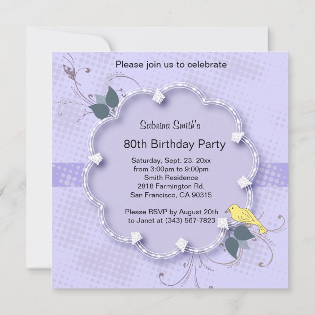 Purple Lavender 80th Birthday Party | DIY Text Invitation (Back)